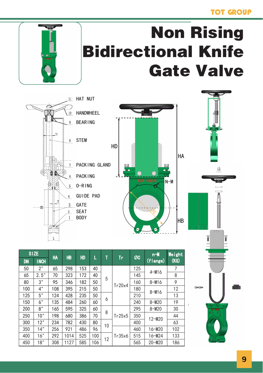 KGV non-rising bidirectional knife gate valve catalog drawing