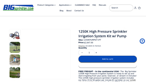 Big Sprinkler - 1250K High Pressure Sprinkler Irrigation System Kit w/ Pump