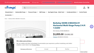 Berkeley - SSHM-2 B82456-01 Horizontal Multi-Stage Pump