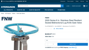 Ferguson - FNW® 2020 Series 6 in. Stainless Steel Bidirectional Lug Knife Gate Valve