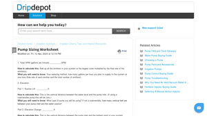 Drip Depot - Pump Sizing Worksheet