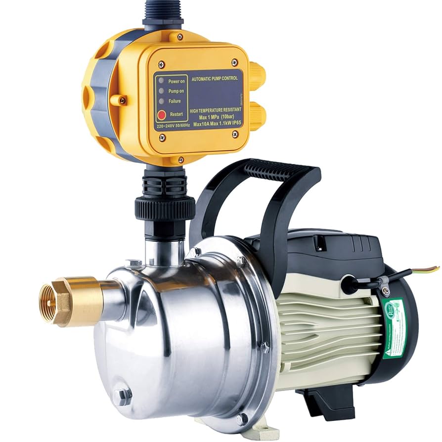 A stock image illustrating irrigation booster pump with pressure switch concepts