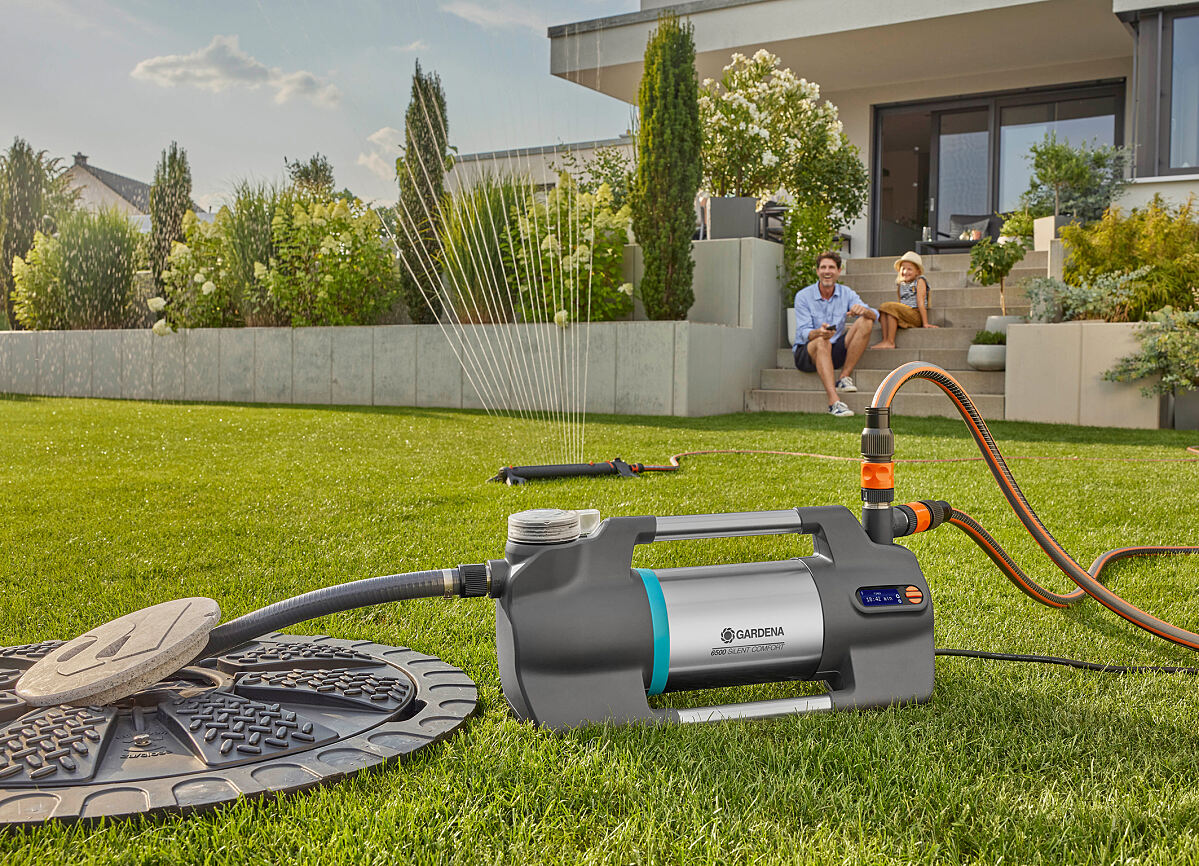 A stock image illustrating water pump for garden irrigation concepts